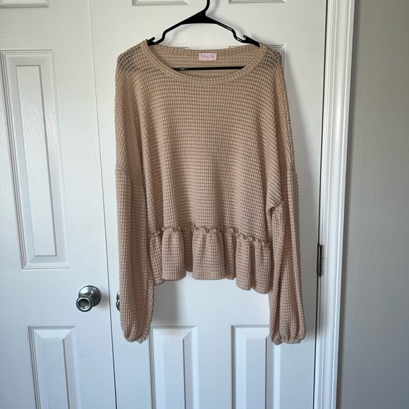 PINK LILY BEIGE PEPLUM BLOUSE - Picture 2 of 4